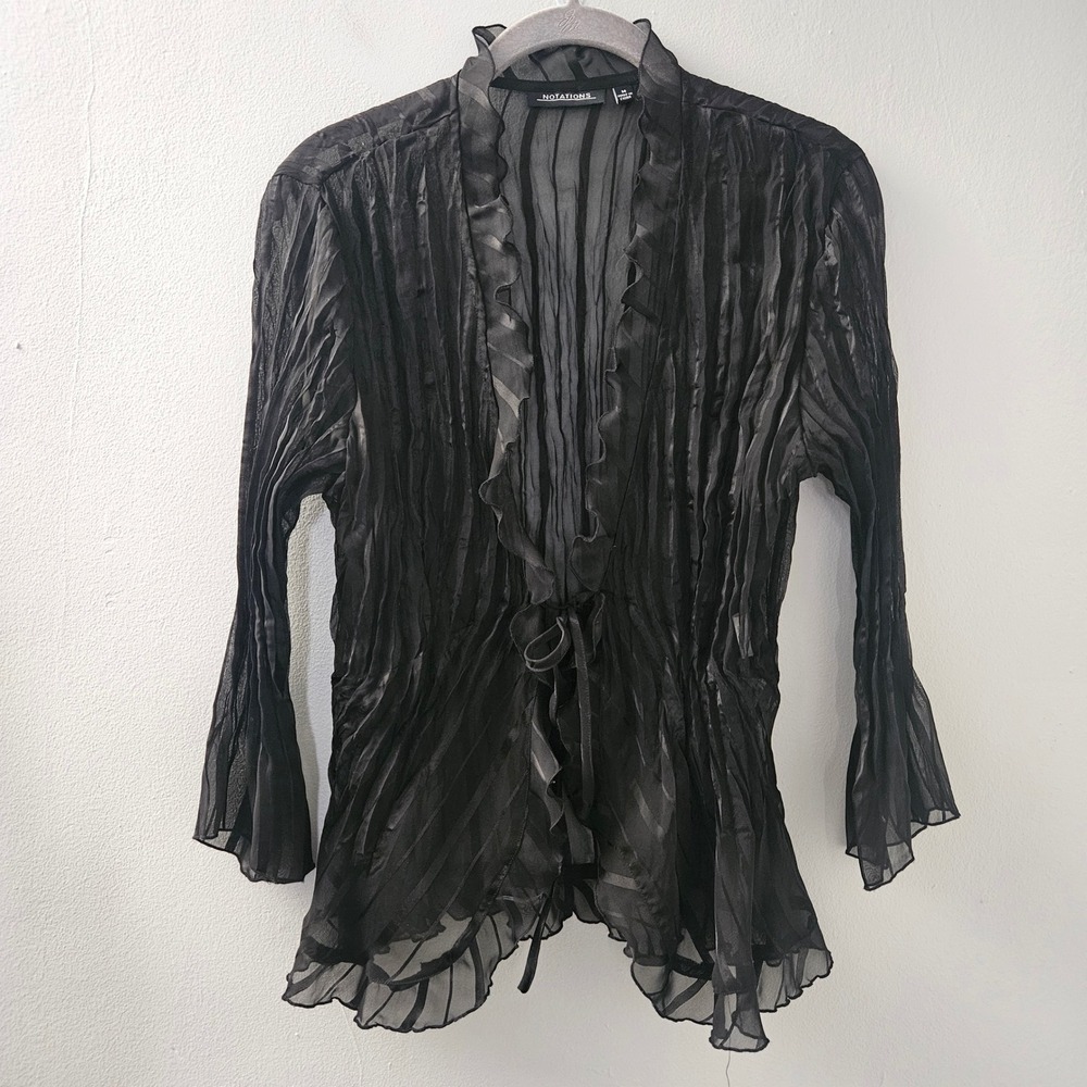 Vintage Y2K Ruffle Tie front blouse Women M Sheer Tie Front‎ Whimsigoth Witchy